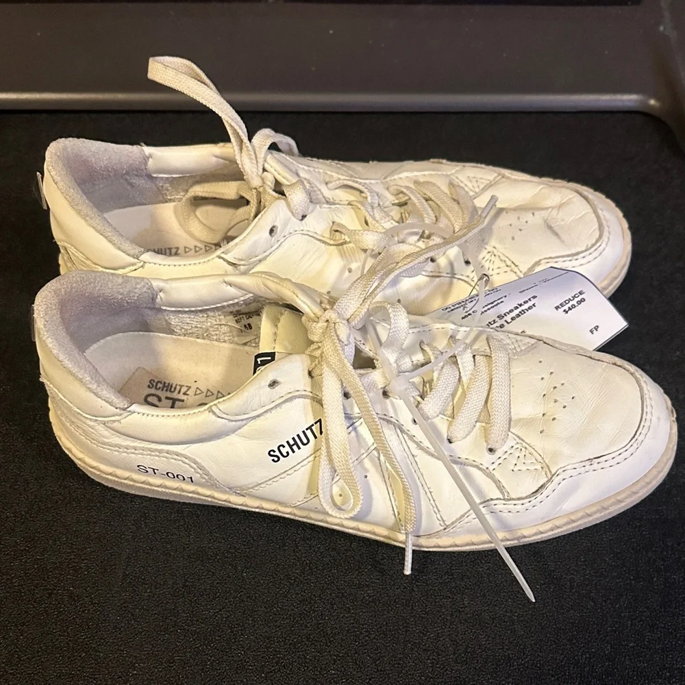 Schutz White Leather Sneakers with Laces - Picture 2 of 3